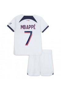 Paris Saint-Germain Kylian Mbappe #7 Jalkapallovaatteet Lasten Vieraspeliasu 2023-24 Lyhythihainen (+ Lyhyet housut)